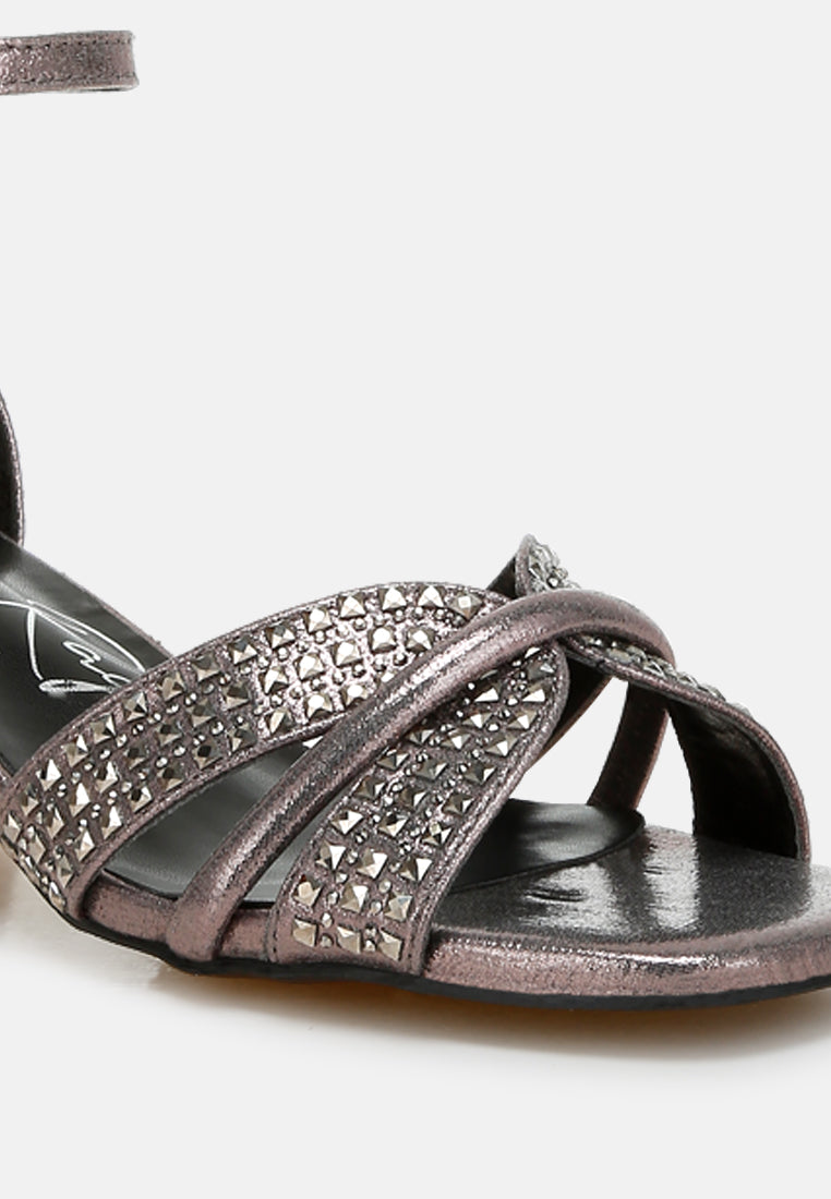 low block heel rhinestone sandals by ruw color_pewter
