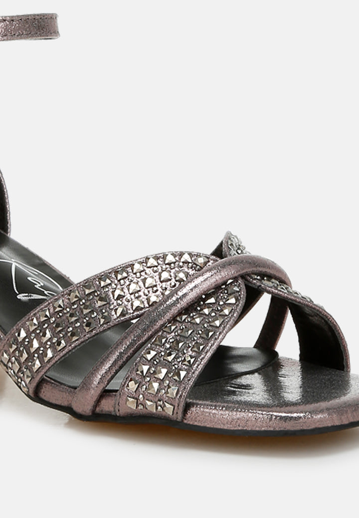 low block heel rhinestone sandals by ruw color_pewter