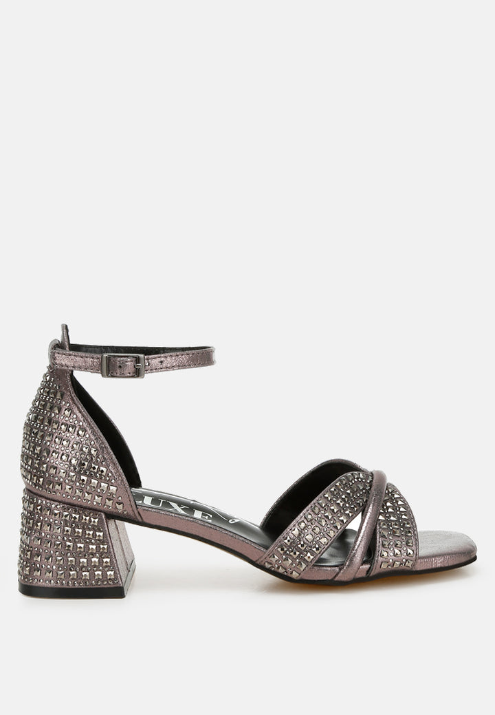 low block heel rhinestone sandals by ruw color_pewter