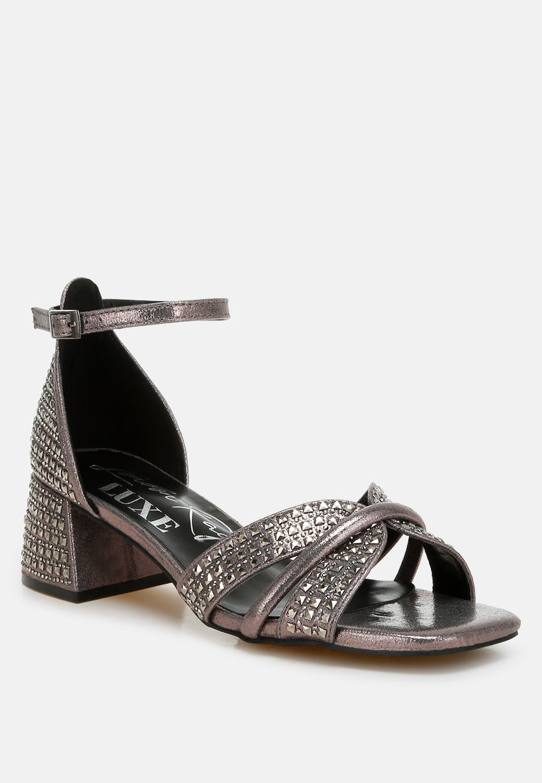 low block heel rhinestone sandals by ruw color_pewter