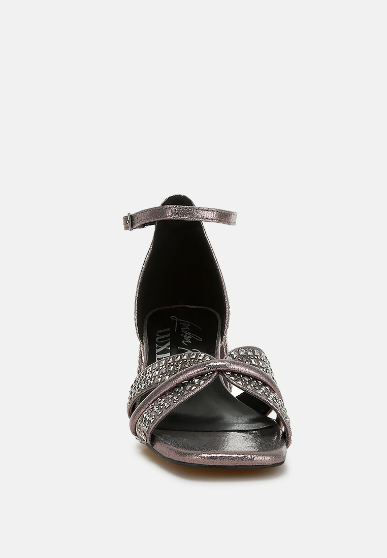 low block heel rhinestone sandals by ruw color_pewter
