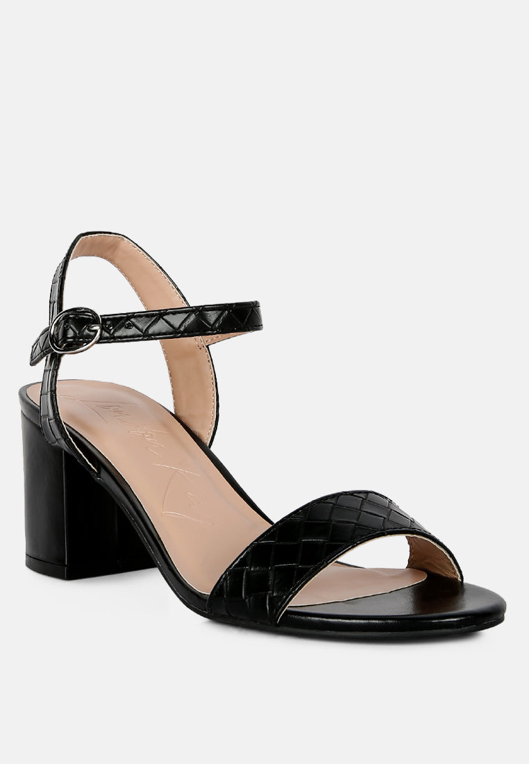 poiret woven strap block heel sandals#color_black