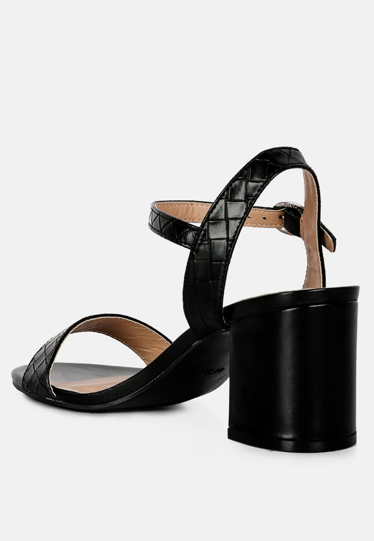 poiret woven strap block heel sandals#color_black