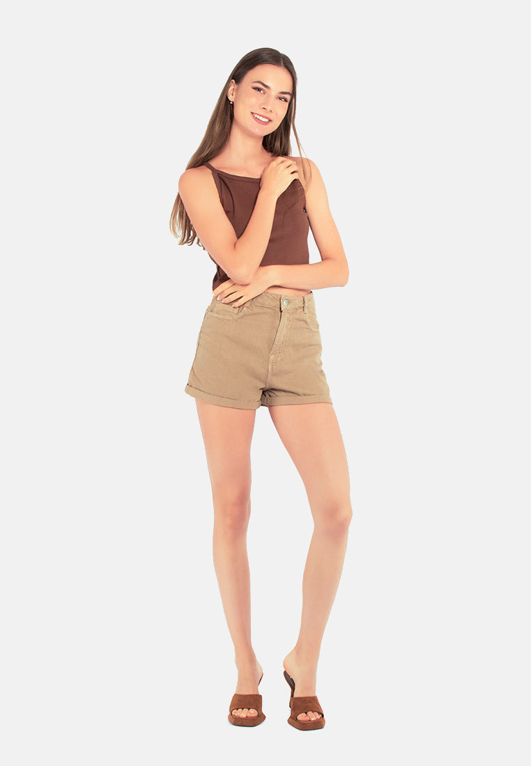 basic upturn hem shorts#color_cream-camel