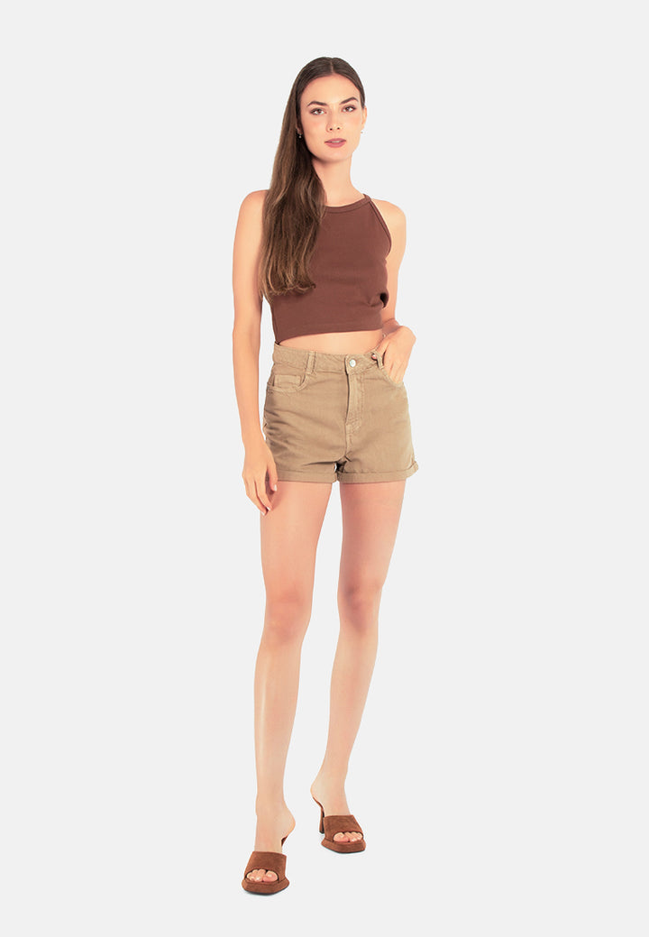 basic upturn hem shorts#color_cream-camel