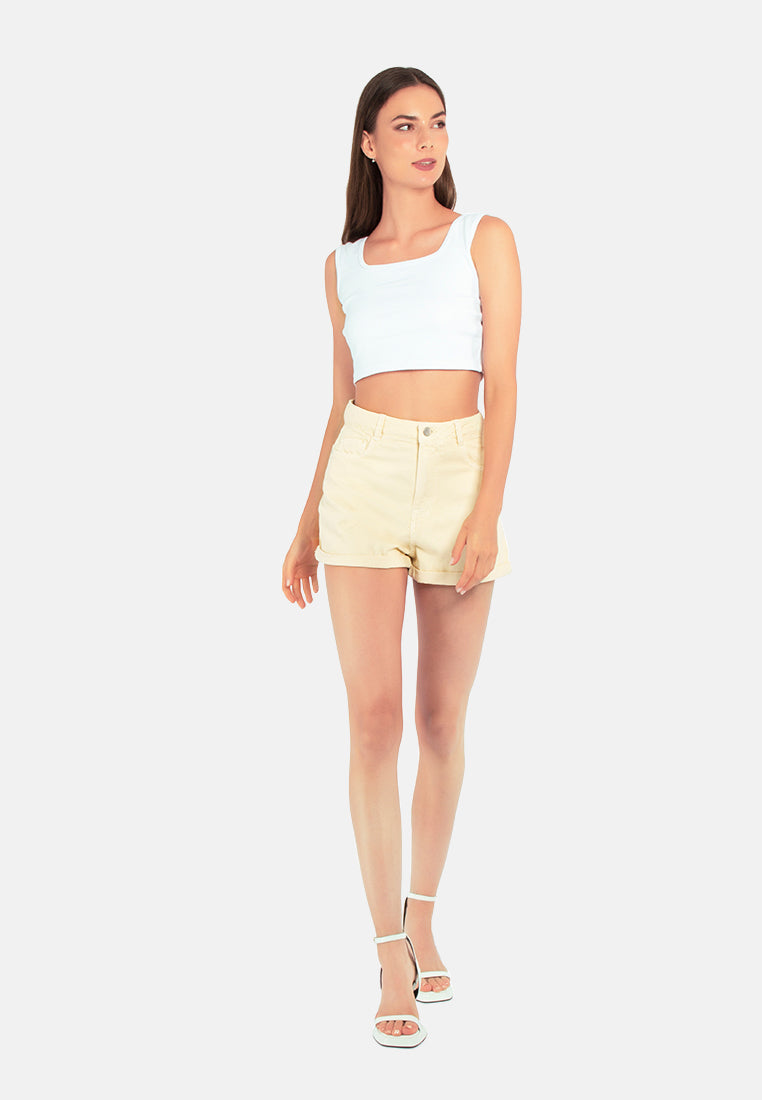 basic upturn hem shorts#color_beige