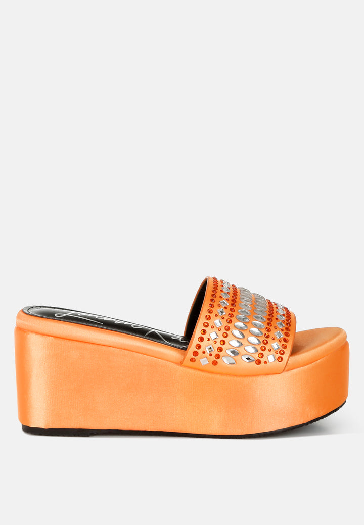 diamante & rhinestone detail stylish flatforms by ruw#color_orange