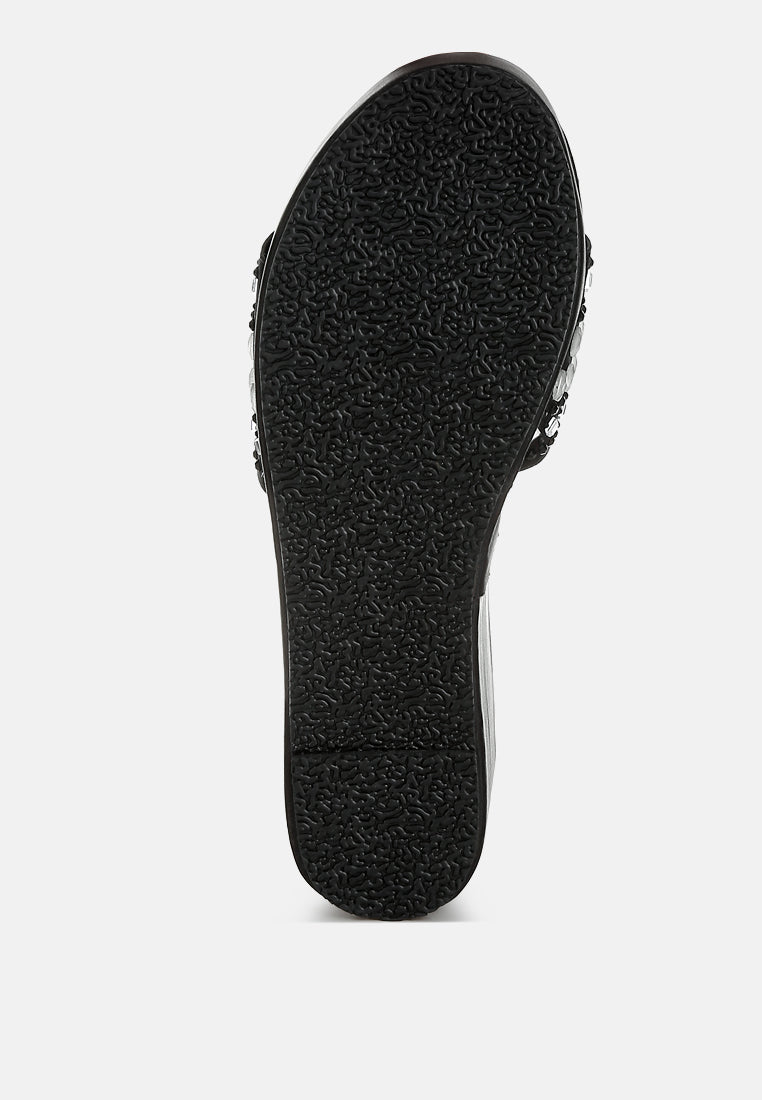 diamante & rhinestone detail stylish flatforms by ruw#color_black