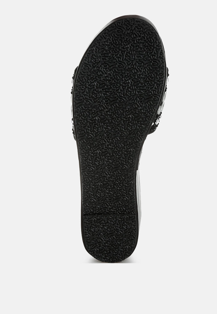 diamante & rhinestone detail stylish flatforms by ruw#color_black