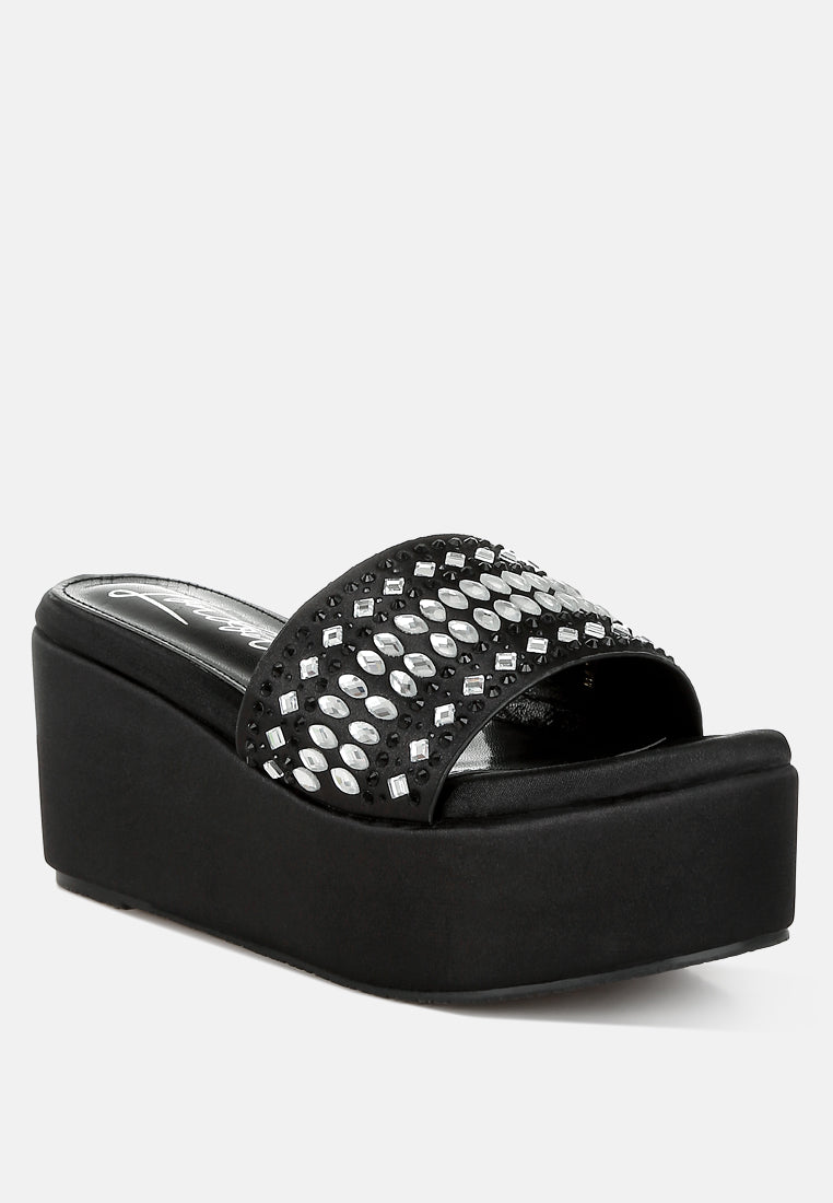 diamante & rhinestone detail stylish flatforms by ruw#color_black