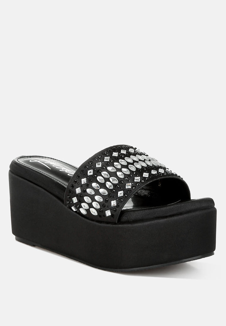 diamante & rhinestone detail stylish flatforms by ruw#color_black