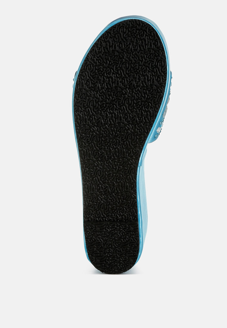 diamante & rhinestone detail stylish flatforms by ruw#color_blue