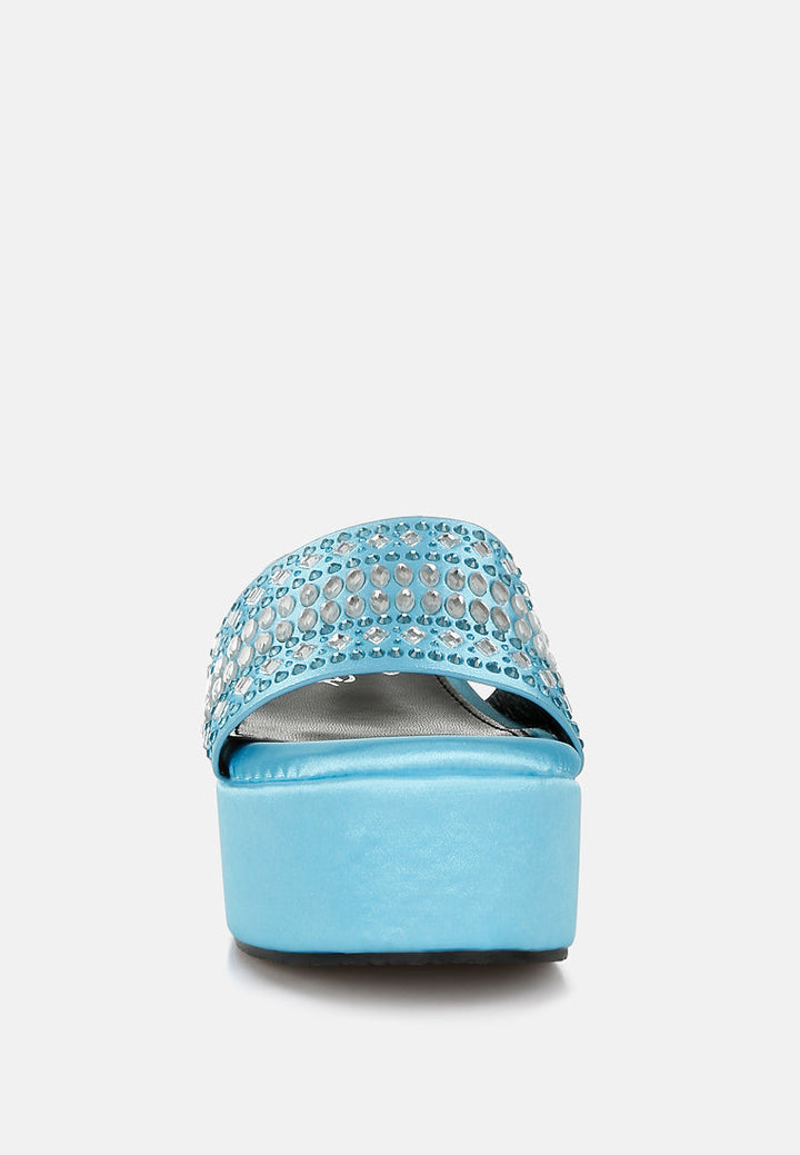 diamante & rhinestone detail stylish flatforms by ruw#color_blue