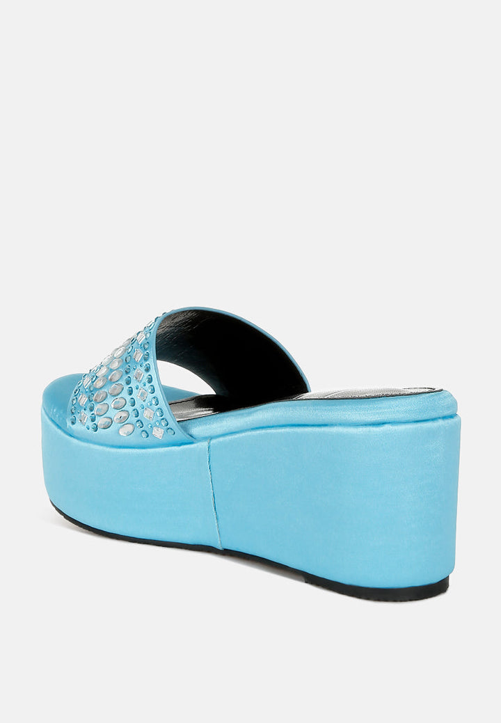 diamante & rhinestone detail stylish flatforms by ruw#color_blue