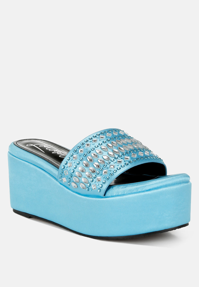 diamante & rhinestone detail stylish flatforms by ruw#color_blue