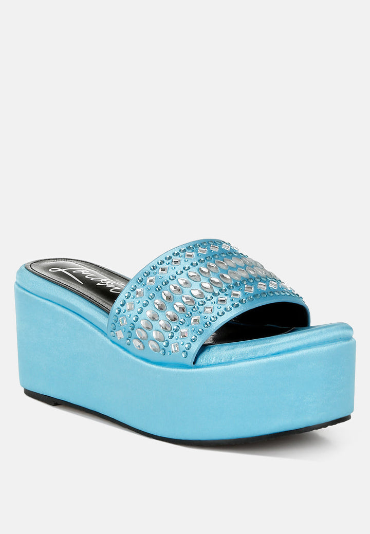 diamante & rhinestone detail stylish flatforms by ruw#color_blue