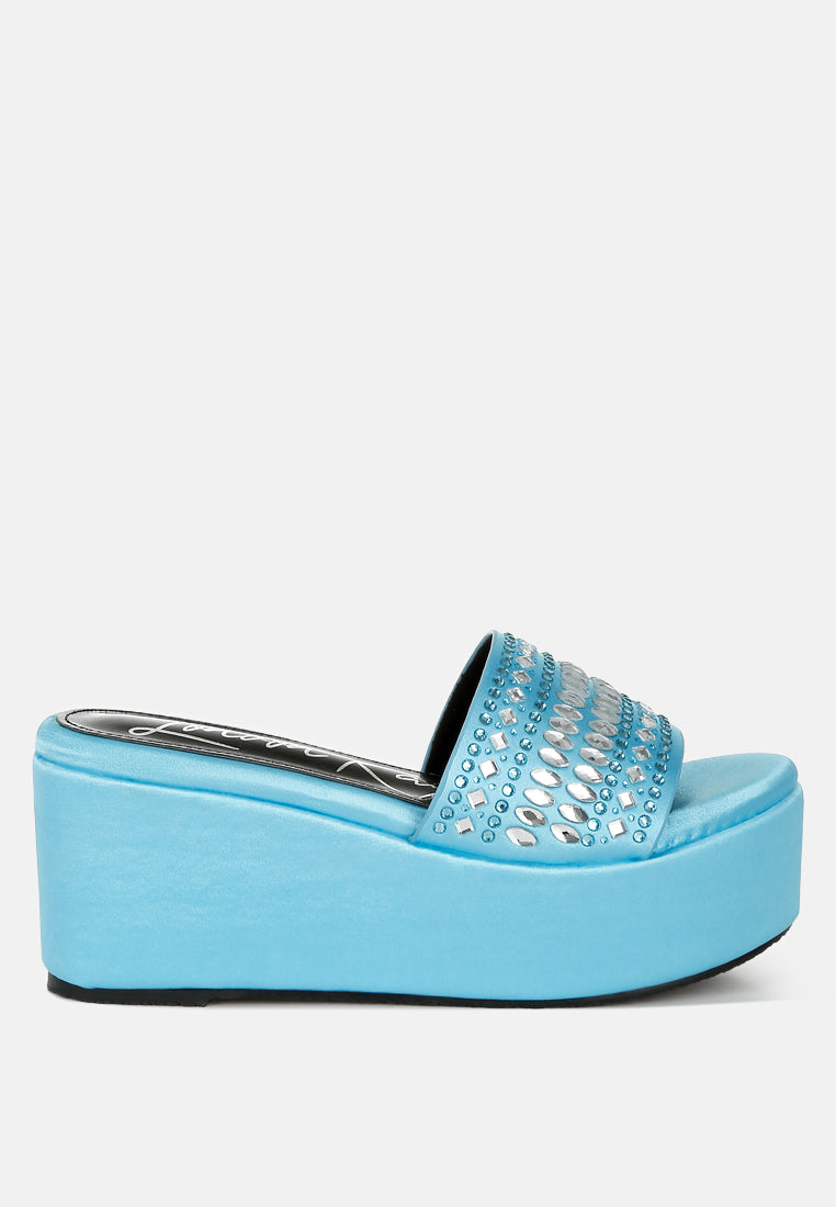diamante & rhinestone detail stylish flatforms by ruw#color_blue