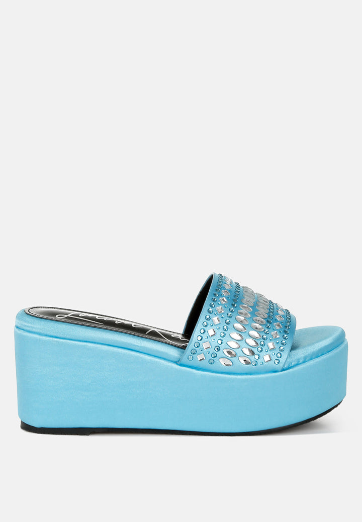 diamante & rhinestone detail stylish flatforms by ruw#color_blue