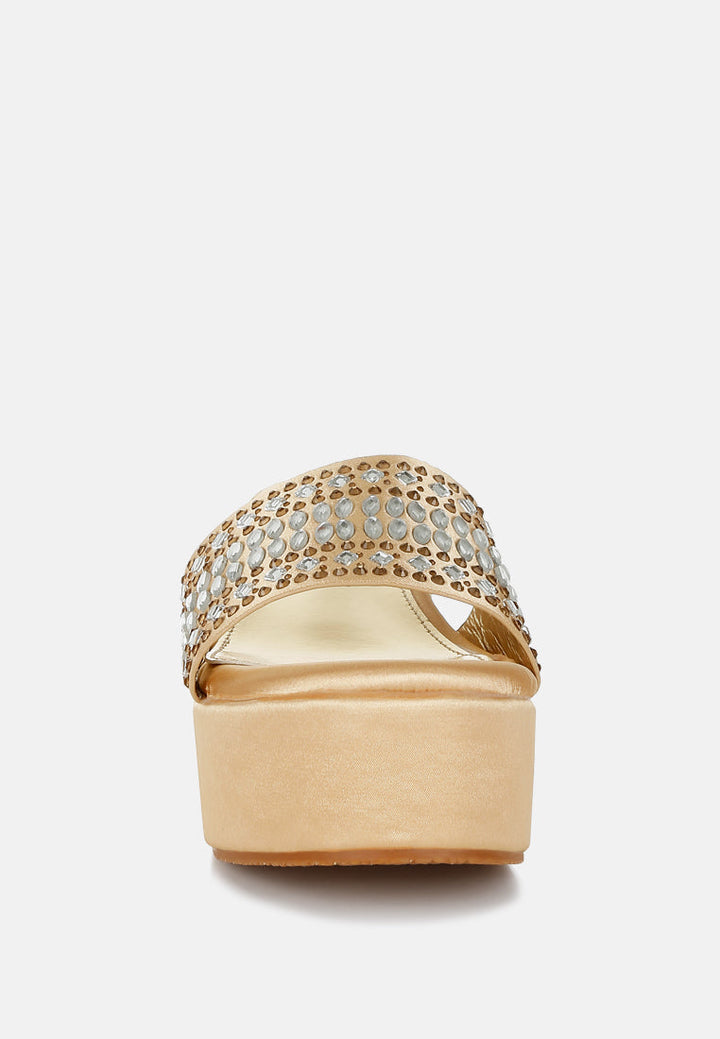 diamante & rhinestone detail stylish flatforms by ruw#color_gold