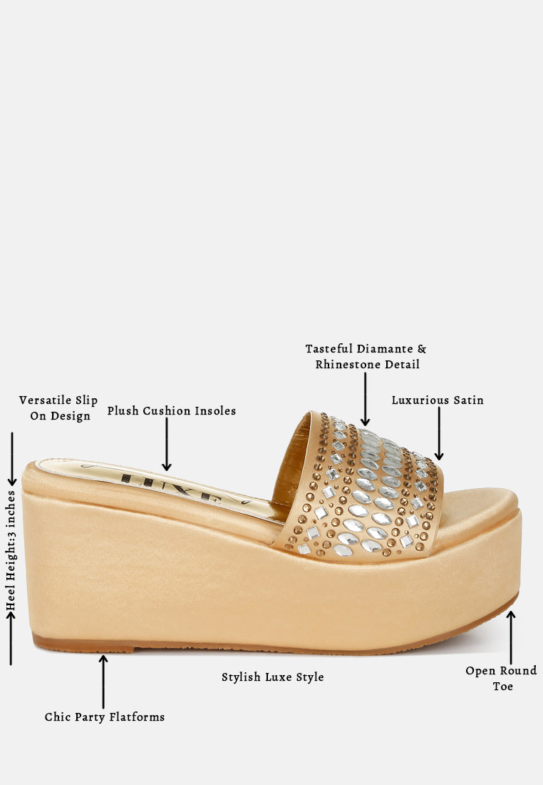diamante & rhinestone detail stylish flatforms by ruw#color_gold