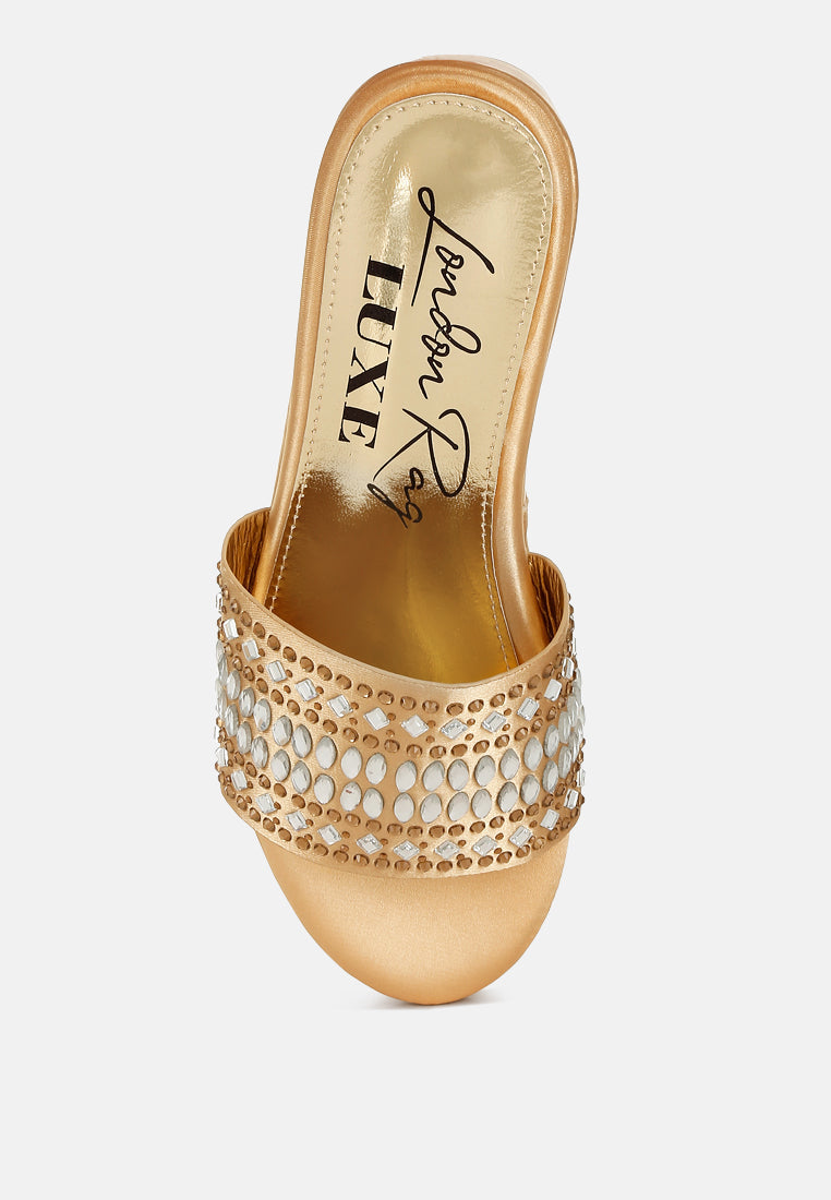 diamante & rhinestone detail stylish flatforms by ruw#color_gold