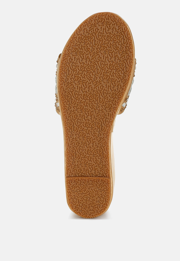 diamante & rhinestone detail stylish flatforms by ruw#color_gold