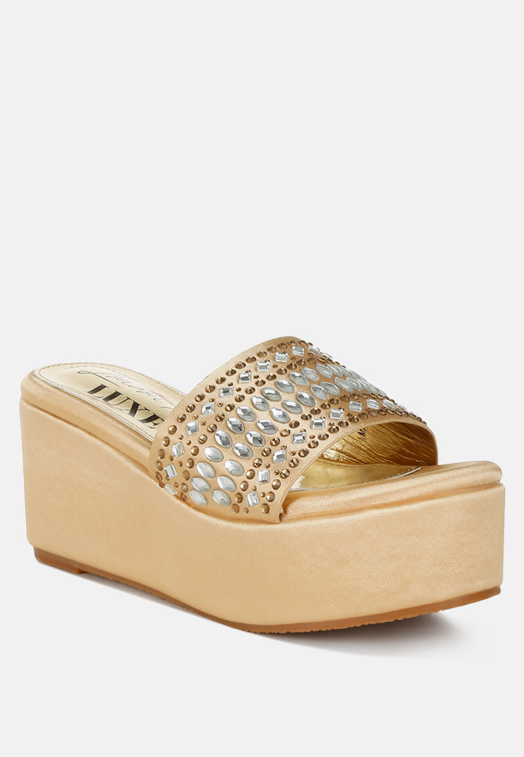 diamante & rhinestone detail stylish flatforms by ruw#color_gold