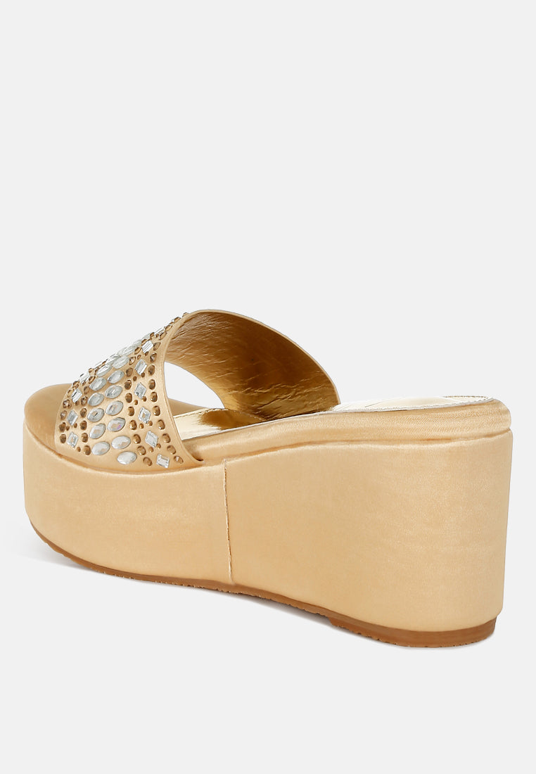 diamante & rhinestone detail stylish flatforms by ruw#color_gold