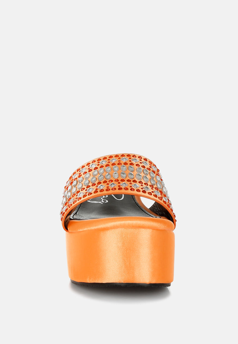 diamante & rhinestone detail stylish flatforms by ruw#color_orange