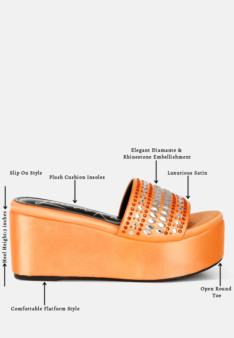 diamante & rhinestone detail stylish flatforms by ruw#color_orange