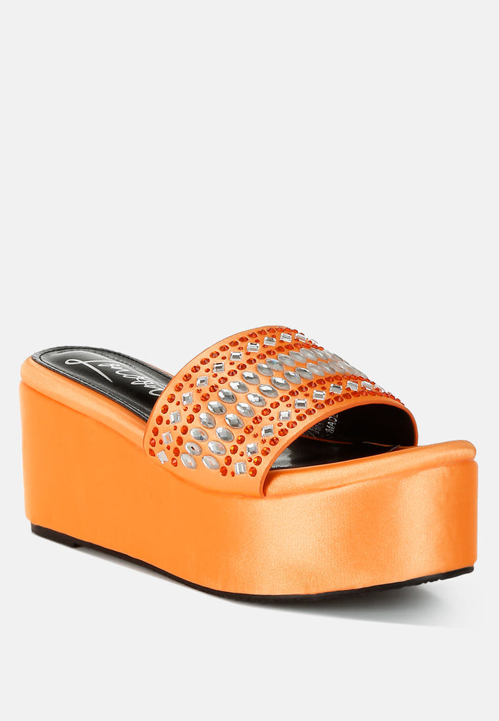 diamante & rhinestone detail stylish flatforms by ruw#color_orange