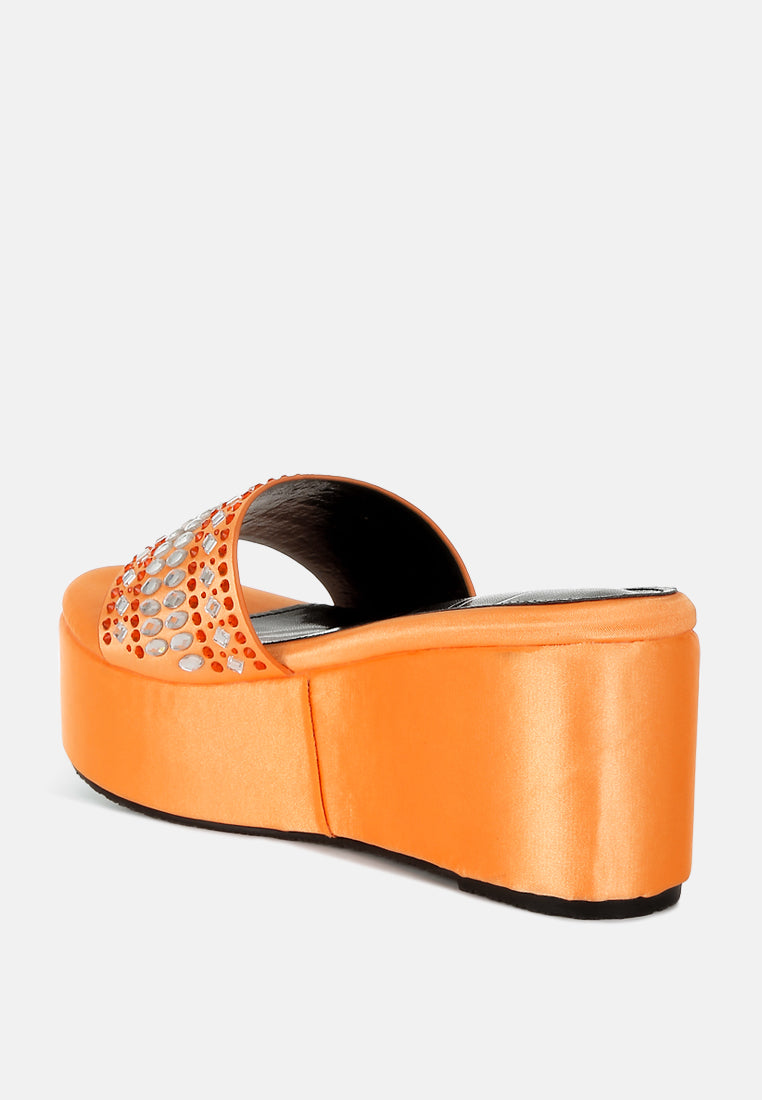 diamante & rhinestone detail stylish flatforms by ruw#color_orange