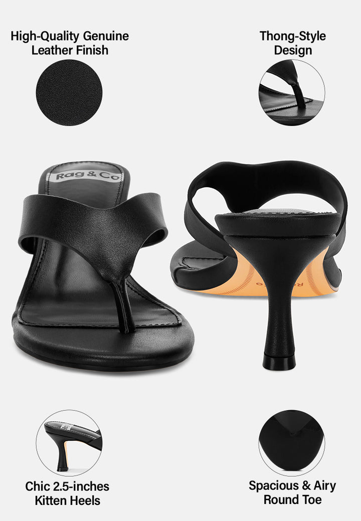 beaboux thong strap kitten heel sandals#color_black Leather