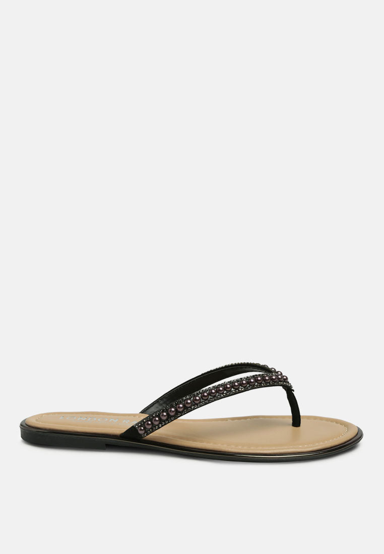 beaded strap thong flats#color_black