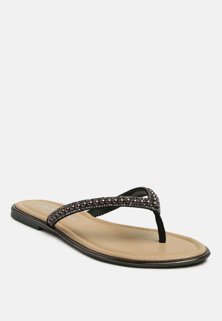 beaded strap thong flats#color_black