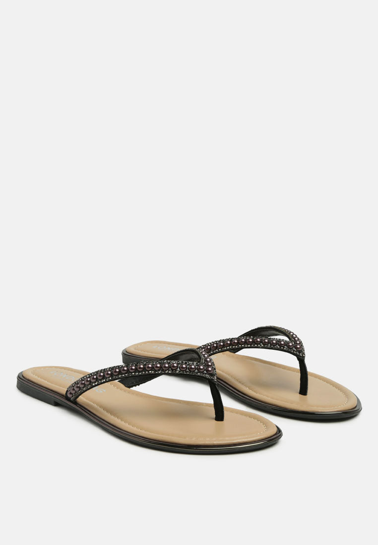 beaded strap thong flats#color_black