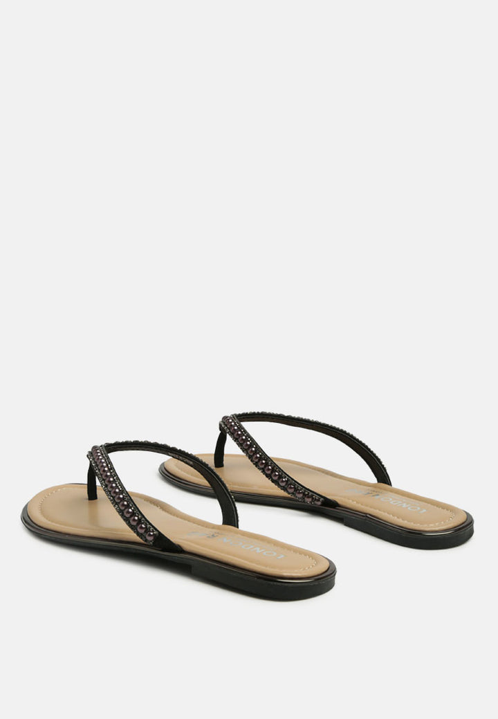 beaded strap thong flats#color_black