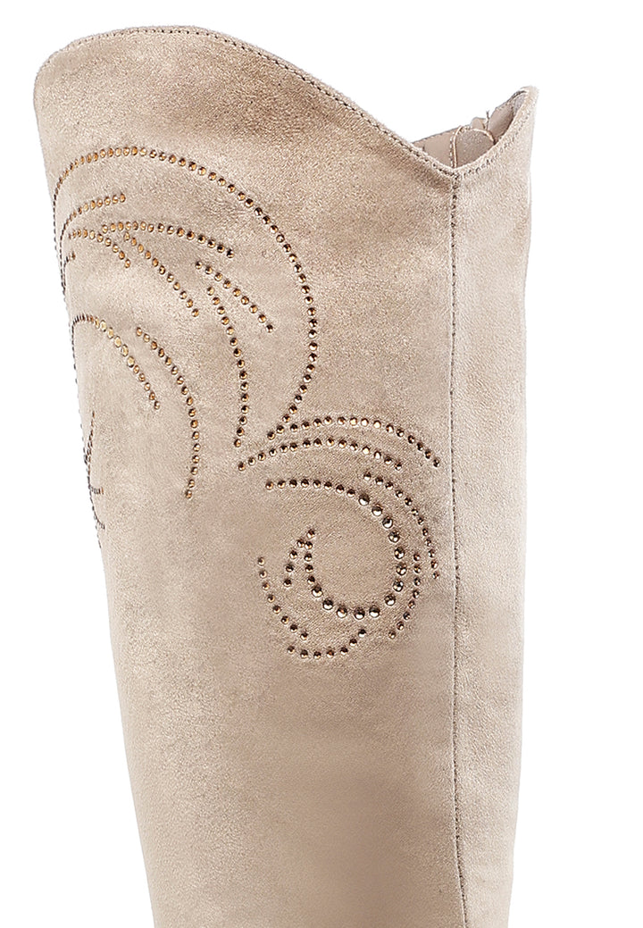 rhinestone patterned calf boots by ruw#color_beige