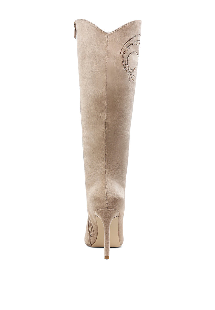 rhinestone patterned calf boots by ruw#color_beige