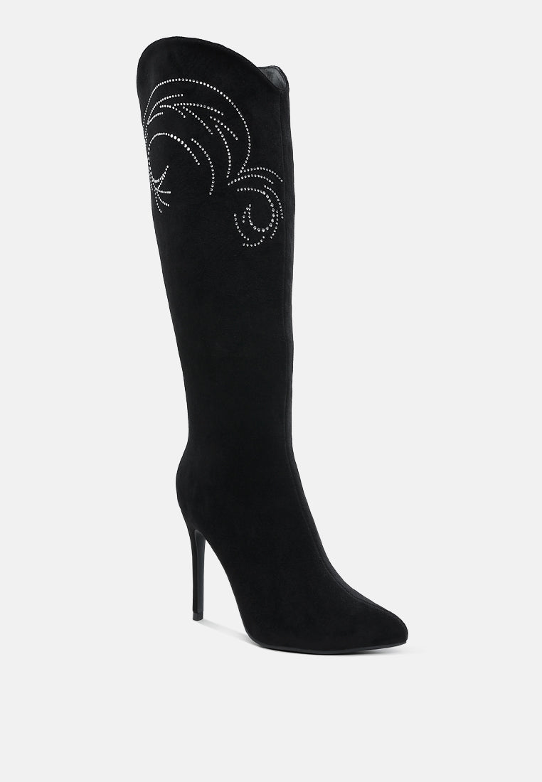 rhinestone patterned calf boots by ruw#color_black