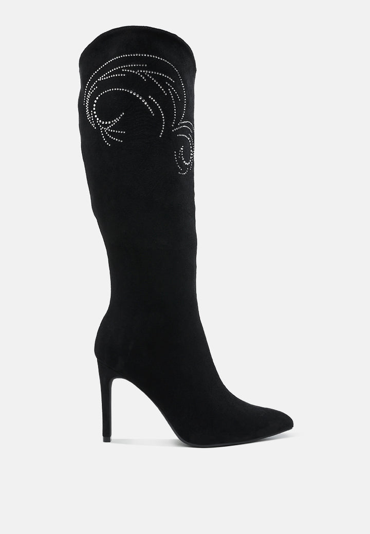 rhinestone patterned calf boots by ruw#color_black