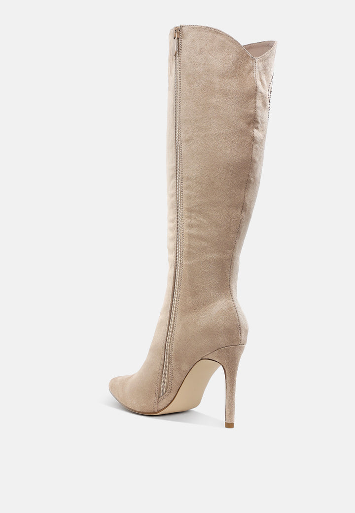 rhinestone patterned calf boots by ruw#color_beige