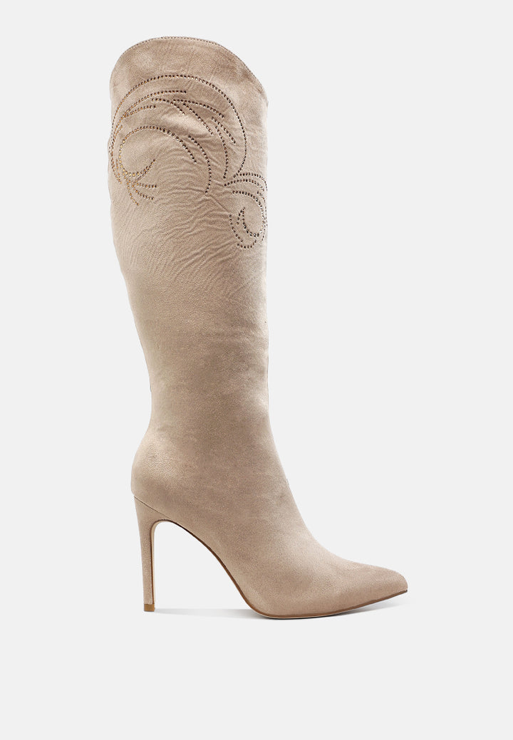 rhinestone patterned calf boots by ruw#color_beige
