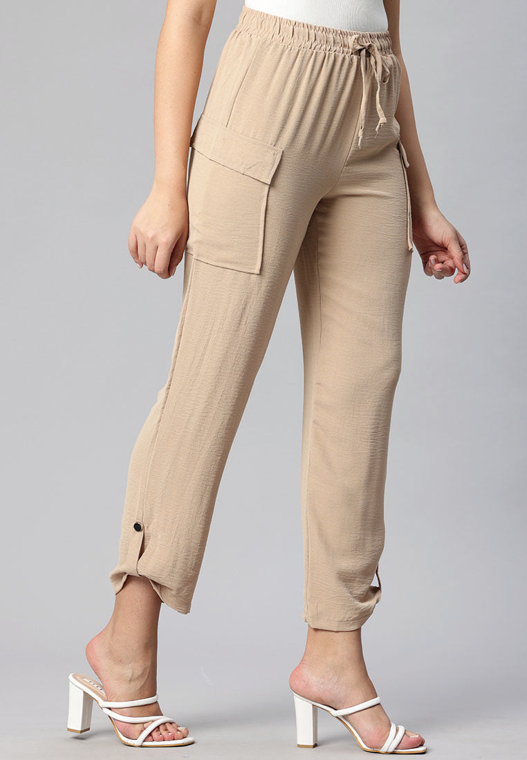 drawstring waistband cargo pants by ruw#color_beige