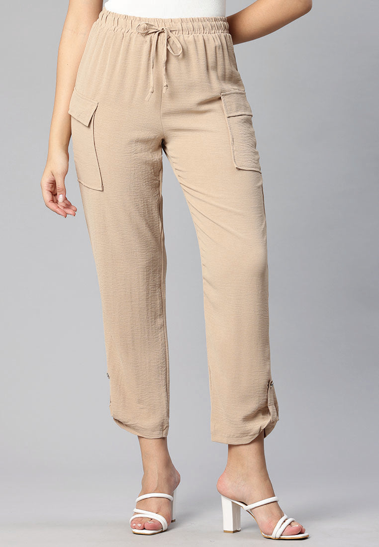 drawstring waistband cargo pants by ruw#color_beige