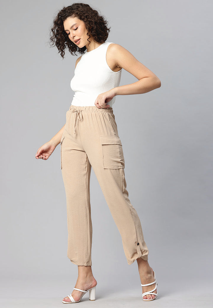 drawstring waistband cargo pants by ruw#color_beige