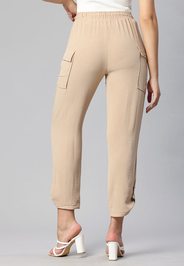 drawstring waistband cargo pants by ruw#color_beige