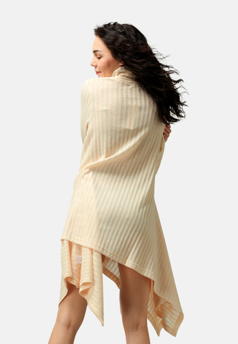 long sleeve irregular hem sweater dress#color_beige