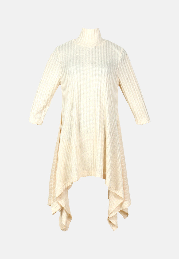 long sleeve irregular hem sweater dress#color_beige