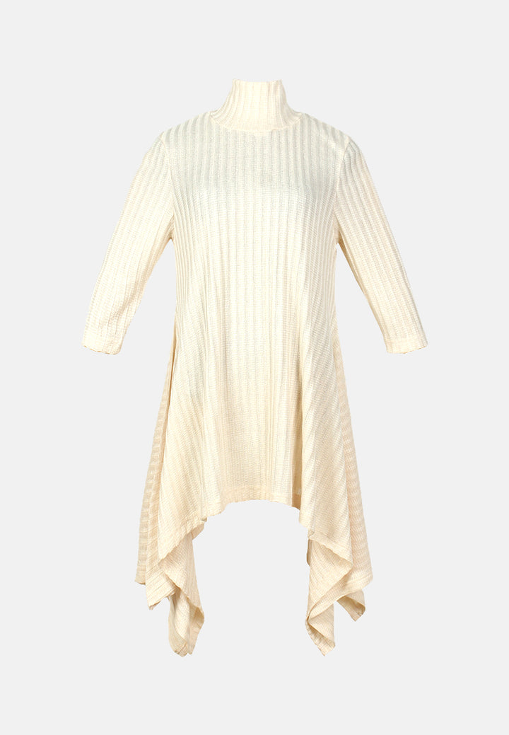 long sleeve irregular hem sweater dress#color_beige